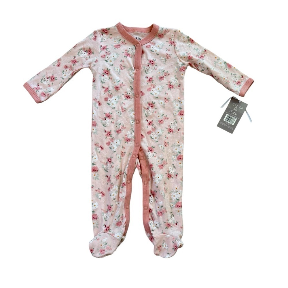 Le Top Bebe Pink Floral Cottage Baby girl Sleeper Footed Pajama Roses 6-9M NWT